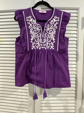 Buddy Love Purple Sleeveless Embroidered Peasant Top